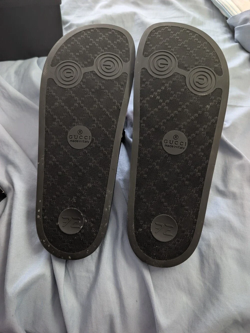 Gucci Men’s Black Slide Sandals with Red White And Blue Stripe